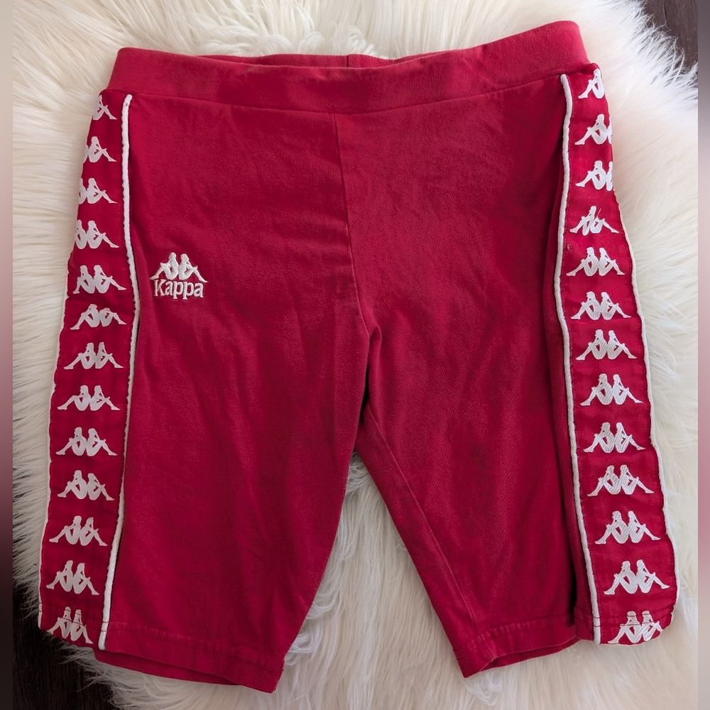 Kappa Women's Red Logo-Trim Biker Shorts L Large